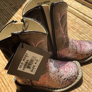 Old West little girl toddler cowboy boots size 4 brown and pink
